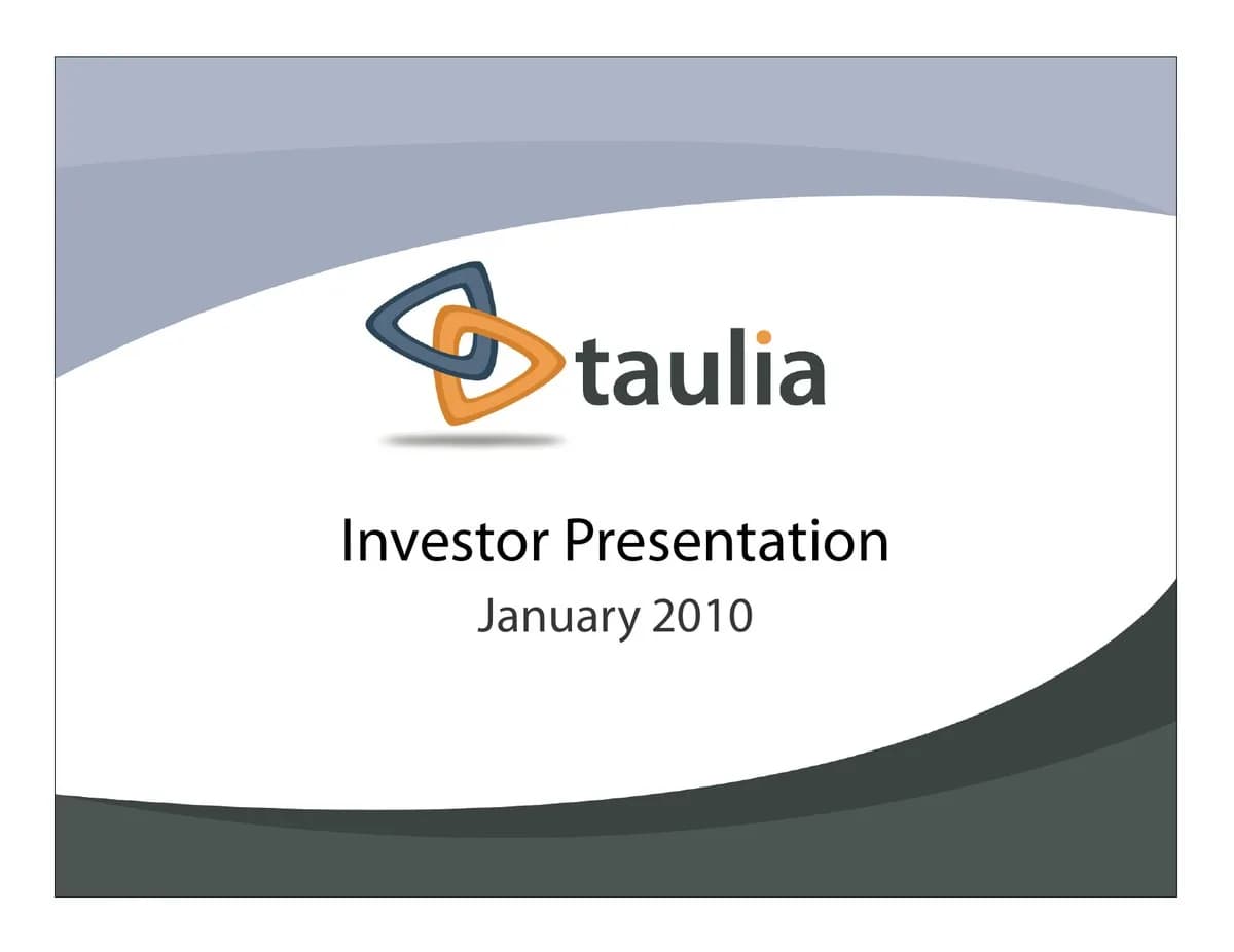 Slide 1: Investor presentation cover, January 2010