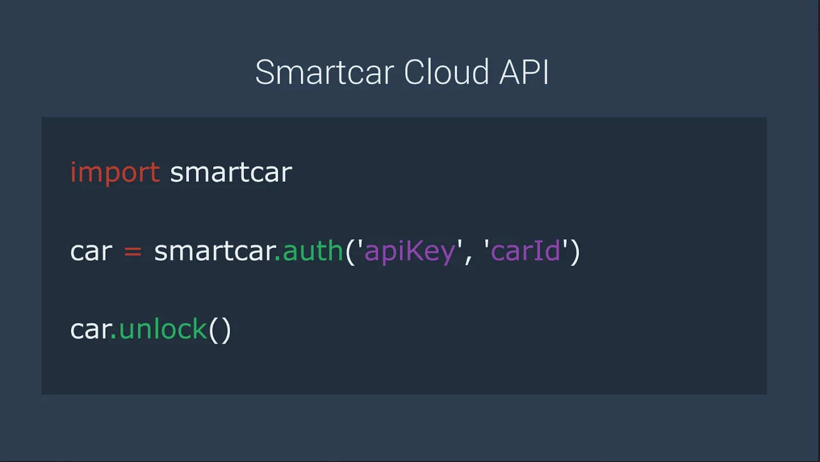 Slide 5: Unlocking a car in three lines of code
