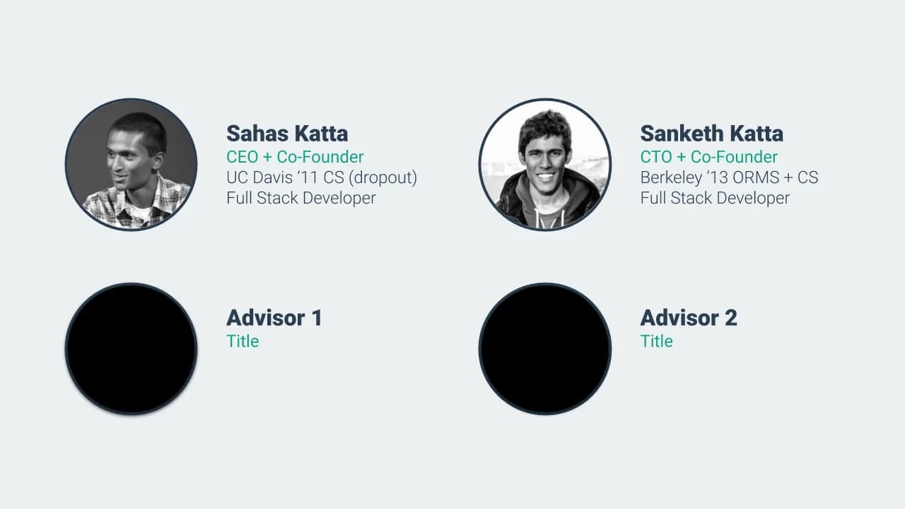 Slide 9: Two founding engineers, advisors withheld