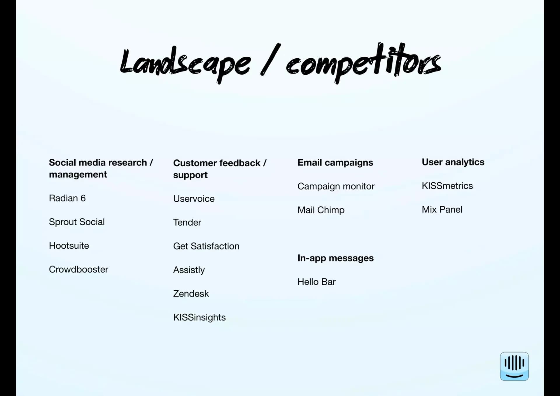 Landscape and competitors by category slide