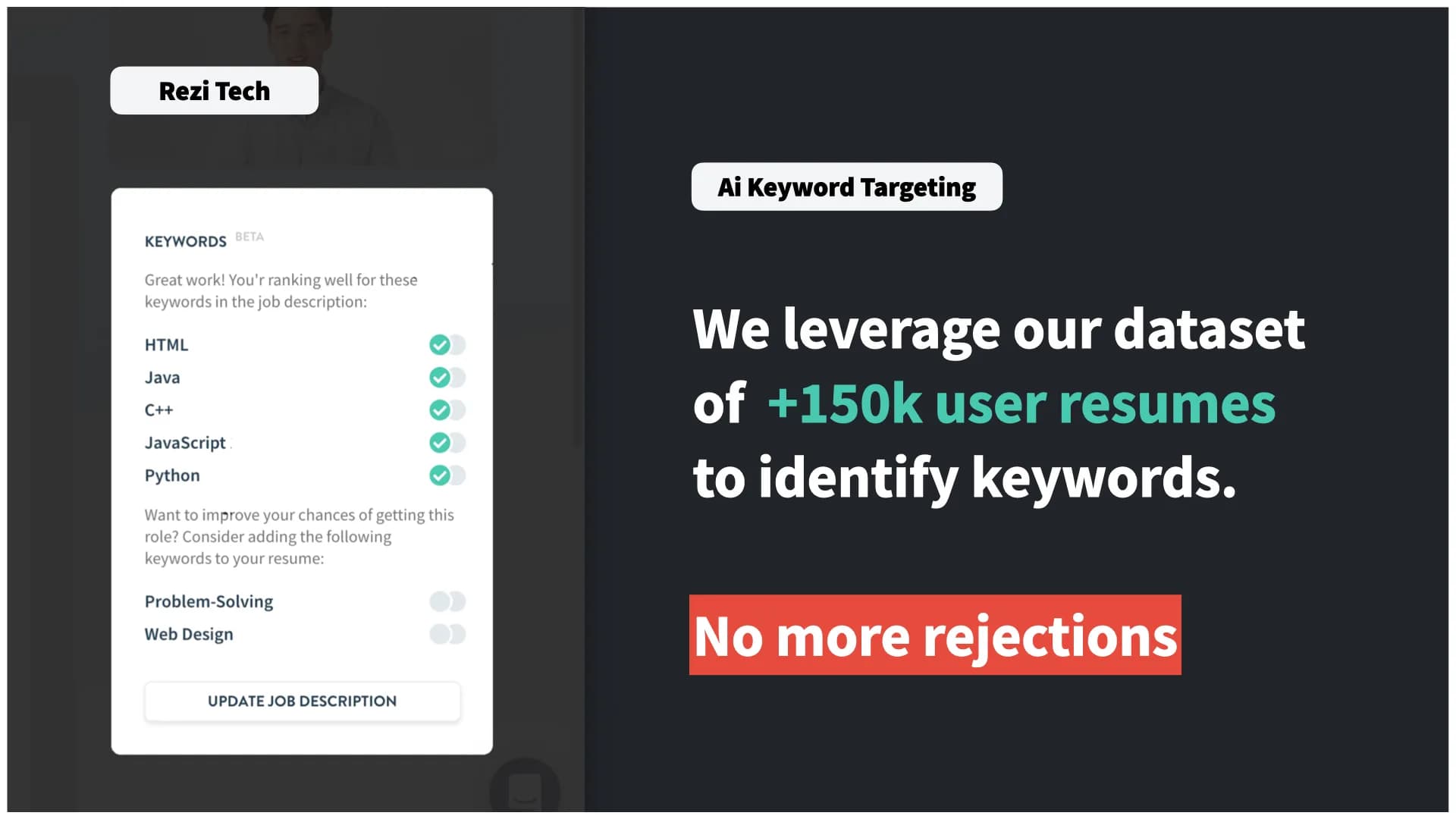 Slide 6: Keyword targeting trained on 150k+ user resumes