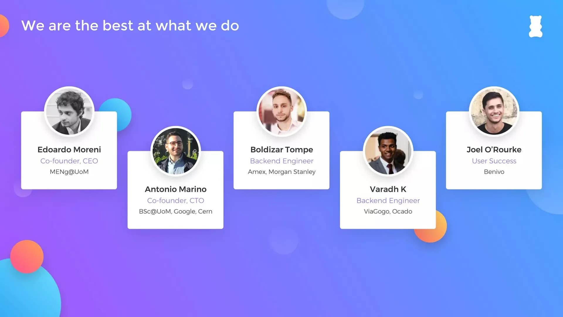 Slide 16: The founding and engineering team