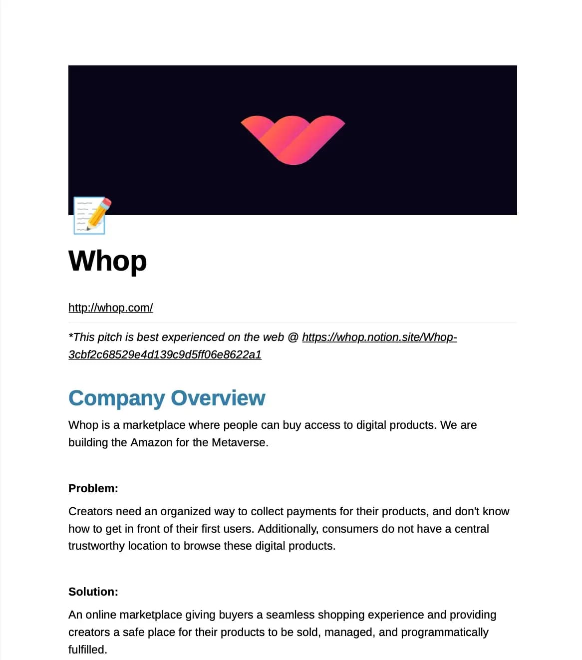 Whop — Whop Pitch Deck cover slide