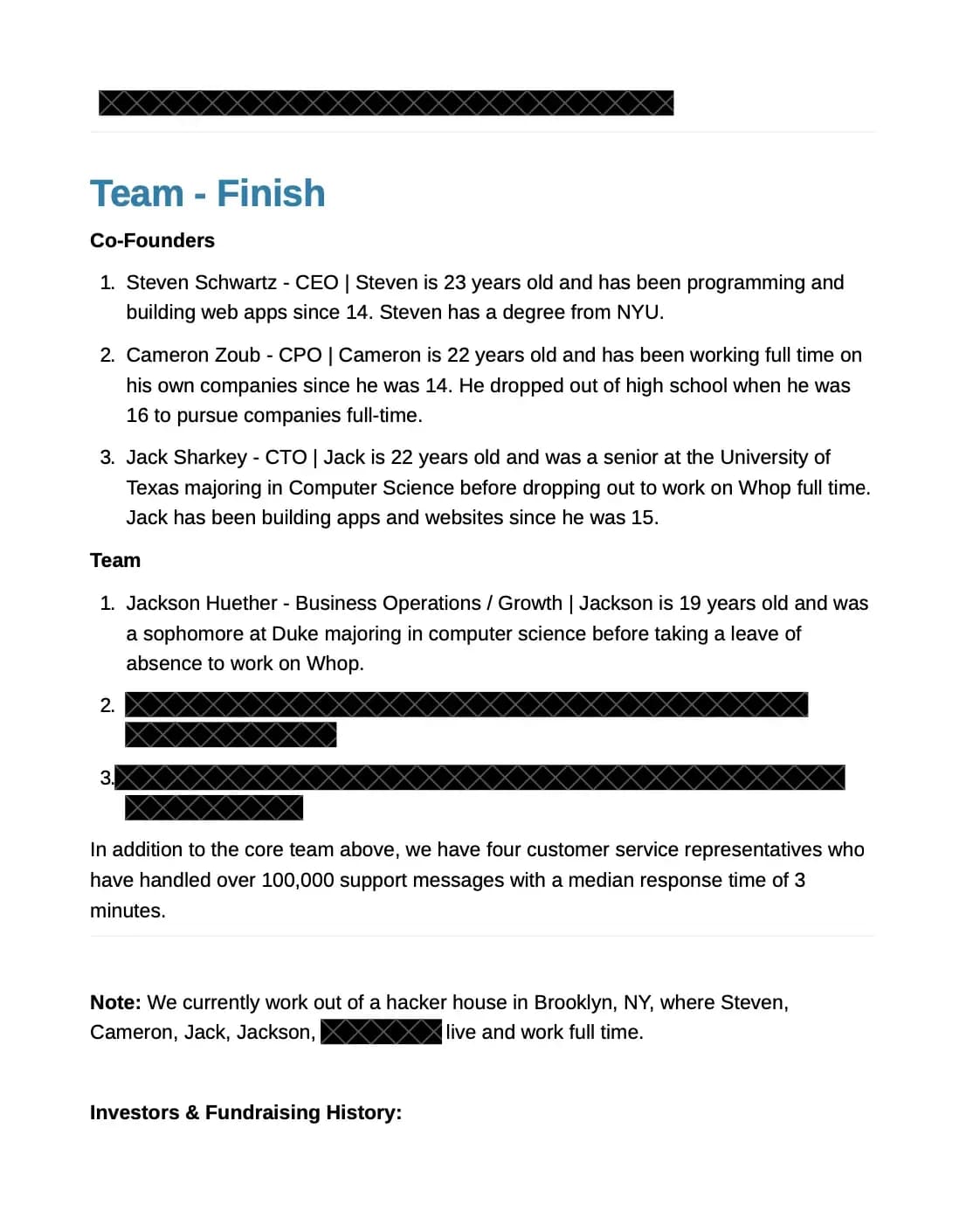 Slide 10: Founding team and operating setup